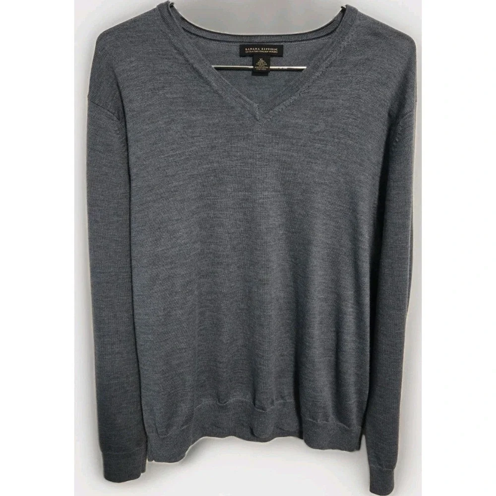 Banana Republic Mens XL Merino Wool Sweater Bluish V Neck Extra Fine Lightweight